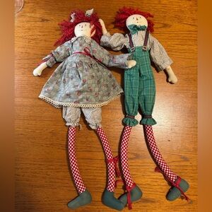 Vintage handmade Raggedy Ann and Andy Doll Pair with Red Hair long legs